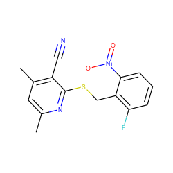 Cc1cc(C)c(C#N)c(SCc2c(F)cccc2[N+](=O)[O-])n1 ZINC000003953680