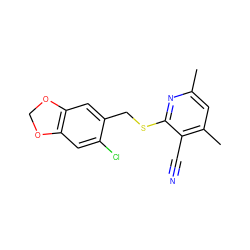 Cc1cc(C)c(C#N)c(SCc2cc3c(cc2Cl)OCO3)n1 ZINC000000371107