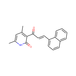 Cc1cc(C)c(C(=O)/C=C/c2cccc3ccccc23)c(=O)[nH]1 ZINC000008686542