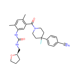 Cc1cc(C)c(C(=O)N2CCC(F)(c3ccc(C#N)cc3)CC2)cc1NC(=O)NC[C@H]1CCCO1 ZINC000150336220