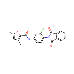 Cc1cc(C)c(C(=O)Nc2ccc(N3C(=O)c4ccccc4C3=O)c(Cl)c2)o1 ZINC000175585857