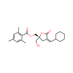 Cc1cc(C)c(C(=O)OC[C@]2(CO)C/C(=C/C3CCCCC3)C(=O)O2)c(C)c1 ZINC000042920204