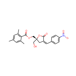 Cc1cc(C)c(C(=O)OC[C@]2(CO)C/C(=C/c3ccc([N+](=O)[O-])cc3)C(=O)O2)c(C)c1 ZINC000042878341