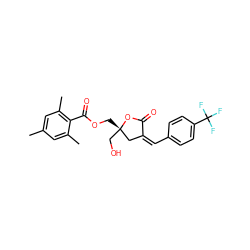 Cc1cc(C)c(C(=O)OC[C@]2(CO)C/C(=C/c3ccc(C(F)(F)F)cc3)C(=O)O2)c(C)c1 ZINC000045497984