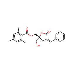 Cc1cc(C)c(C(=O)OC[C@]2(CO)C/C(=C/c3ccccc3)C(=O)O2)c(C)c1 ZINC000040845537