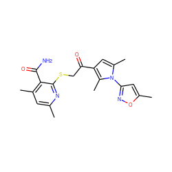 Cc1cc(C)c(C(N)=O)c(SCC(=O)c2cc(C)n(-c3cc(C)on3)c2C)n1 ZINC000008231671