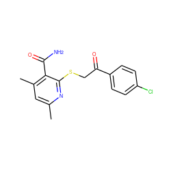 Cc1cc(C)c(C(N)=O)c(SCC(=O)c2ccc(Cl)cc2)n1 ZINC000000115515