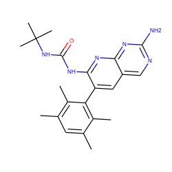 Cc1cc(C)c(C)c(-c2cc3cnc(N)nc3nc2NC(=O)NC(C)(C)C)c1C ZINC000003815566