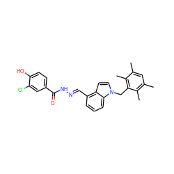 Cc1cc(C)c(C)c(Cn2ccc3c(/C=N/NC(=O)c4ccc(O)c(Cl)c4)cccc32)c1C ZINC000013492733