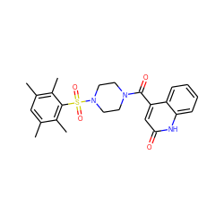 Cc1cc(C)c(C)c(S(=O)(=O)N2CCN(C(=O)c3cc(=O)[nH]c4ccccc34)CC2)c1C ZINC000008686206