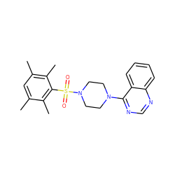 Cc1cc(C)c(C)c(S(=O)(=O)N2CCN(c3ncnc4ccccc34)CC2)c1C ZINC000008071236