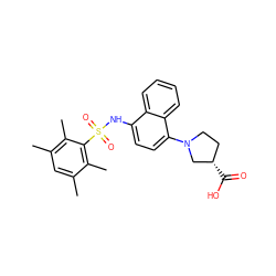 Cc1cc(C)c(C)c(S(=O)(=O)Nc2ccc(N3CC[C@H](C(=O)O)C3)c3ccccc23)c1C ZINC000263620292