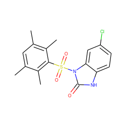 Cc1cc(C)c(C)c(S(=O)(=O)n2c(=O)[nH]c3ccc(Cl)cc32)c1C ZINC000045368662