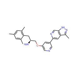 Cc1cc(C)c(C[C@H](N)COc2cncc(-c3cc4c(C)n[nH]c4cn3)c2)c(C)c1 ZINC000045288593