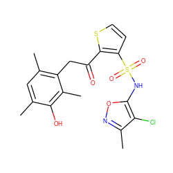 Cc1cc(C)c(CC(=O)c2sccc2S(=O)(=O)Nc2onc(C)c2Cl)c(C)c1O ZINC000013801683