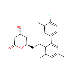 Cc1cc(C)c(CC[C@@H]2C[C@@H](O)CC(=O)O2)c(-c2ccc(F)c(C)c2)c1 ZINC000029475097