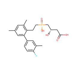 Cc1cc(C)c(CC[P@](=O)(O)C[C@@H](O)CC(=O)O)c(-c2ccc(F)c(C)c2)c1 ZINC000026743867