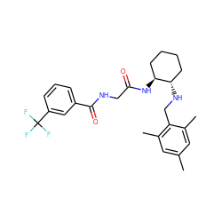 Cc1cc(C)c(CN[C@H]2CCCC[C@@H]2NC(=O)CNC(=O)c2cccc(C(F)(F)F)c2)c(C)c1 ZINC000029135750