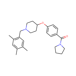 Cc1cc(C)c(CN2CCC(Oc3ccc(C(=O)N4CCCC4)cc3)CC2)cc1C ZINC000015064457