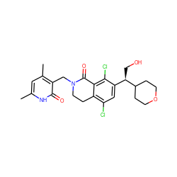 Cc1cc(C)c(CN2CCc3c(Cl)cc([C@@H](CO)C4CCOCC4)c(Cl)c3C2=O)c(=O)[nH]1 ZINC001772580420