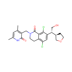 Cc1cc(C)c(CN2CCc3c(Cl)cc([C@H](CO)[C@H]4CCOC4)c(Cl)c3C2=O)c(=O)[nH]1 ZINC001772585985