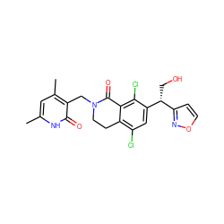 Cc1cc(C)c(CN2CCc3c(Cl)cc([C@H](CO)c4ccon4)c(Cl)c3C2=O)c(=O)[nH]1 ZINC001772650143