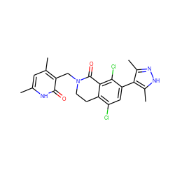 Cc1cc(C)c(CN2CCc3c(Cl)cc(-c4c(C)n[nH]c4C)c(Cl)c3C2=O)c(=O)[nH]1 ZINC001772601938