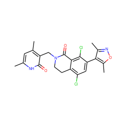 Cc1cc(C)c(CN2CCc3c(Cl)cc(-c4c(C)noc4C)c(Cl)c3C2=O)c(=O)[nH]1 ZINC000217956943