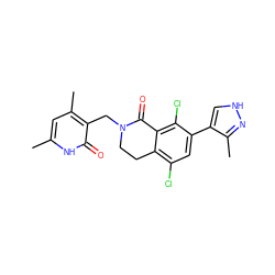 Cc1cc(C)c(CN2CCc3c(Cl)cc(-c4c[nH]nc4C)c(Cl)c3C2=O)c(=O)[nH]1 ZINC001772633720