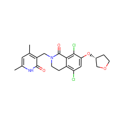 Cc1cc(C)c(CN2CCc3c(Cl)cc(O[C@@H]4CCOC4)c(Cl)c3C2=O)c(=O)[nH]1 ZINC000219244319