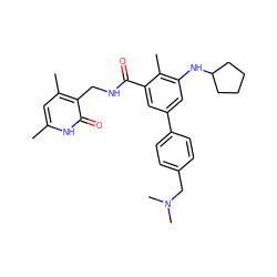 Cc1cc(C)c(CNC(=O)c2cc(-c3ccc(CN(C)C)cc3)cc(NC3CCCC3)c2C)c(=O)[nH]1 ZINC000098185419