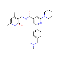 Cc1cc(C)c(CNC(=O)c2cc(-c3ccc(CN(C)C)cc3)nc(N3CCCCC3)c2)c(=O)[nH]1 ZINC000205721674