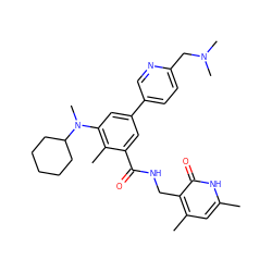 Cc1cc(C)c(CNC(=O)c2cc(-c3ccc(CN(C)C)nc3)cc(N(C)C3CCCCC3)c2C)c(=O)[nH]1 ZINC000205722040