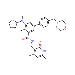 Cc1cc(C)c(CNC(=O)c2cc(-c3ccc(CN4CCOCC4)cc3)cc(N(C)C3CCCC3)c2C)c(=O)[nH]1 ZINC000205709813