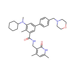 Cc1cc(C)c(CNC(=O)c2cc(-c3ccc(CN4CCOCC4)cc3)cc(N(C)C3CCCCC3)c2C)c(=O)[nH]1 ZINC000205709667