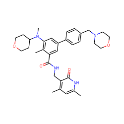 Cc1cc(C)c(CNC(=O)c2cc(-c3ccc(CN4CCOCC4)cc3)cc(N(C)C3CCOCC3)c2C)c(=O)[nH]1 ZINC000205711846