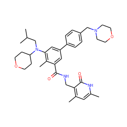 Cc1cc(C)c(CNC(=O)c2cc(-c3ccc(CN4CCOCC4)cc3)cc(N(CC(C)C)C3CCOCC3)c2C)c(=O)[nH]1 ZINC000205713592