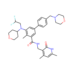 Cc1cc(C)c(CNC(=O)c2cc(-c3ccc(CN4CCOCC4)cc3)cc(N(CC(F)F)C3CCOCC3)c2C)c(=O)[nH]1 ZINC000205825369