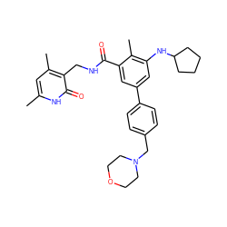 Cc1cc(C)c(CNC(=O)c2cc(-c3ccc(CN4CCOCC4)cc3)cc(NC3CCCC3)c2C)c(=O)[nH]1 ZINC000098186091