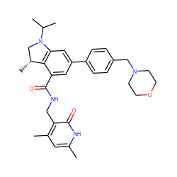 Cc1cc(C)c(CNC(=O)c2cc(-c3ccc(CN4CCOCC4)cc3)cc3c2[C@H](C)CN3C(C)C)c(=O)[nH]1 ZINC001772645578