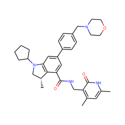 Cc1cc(C)c(CNC(=O)c2cc(-c3ccc(CN4CCOCC4)cc3)cc3c2[C@H](C)CN3C2CCCC2)c(=O)[nH]1 ZINC001772607160