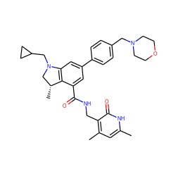 Cc1cc(C)c(CNC(=O)c2cc(-c3ccc(CN4CCOCC4)cc3)cc3c2[C@H](C)CN3CC2CC2)c(=O)[nH]1 ZINC001772634335