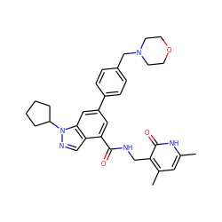 Cc1cc(C)c(CNC(=O)c2cc(-c3ccc(CN4CCOCC4)cc3)cc3c2cnn3C2CCCC2)c(=O)[nH]1 ZINC000098043813