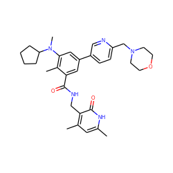 Cc1cc(C)c(CNC(=O)c2cc(-c3ccc(CN4CCOCC4)nc3)cc(N(C)C3CCCC3)c2C)c(=O)[nH]1 ZINC000205708518