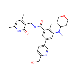 Cc1cc(C)c(CNC(=O)c2cc(-c3ccc(CO)nc3)cc(N(C)C3CCOCC3)c2C)c(=O)[nH]1 ZINC000098185699