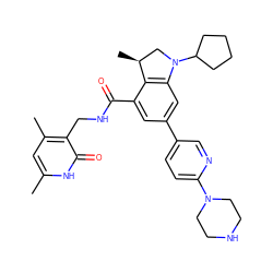 Cc1cc(C)c(CNC(=O)c2cc(-c3ccc(N4CCNCC4)nc3)cc3c2[C@@H](C)CN3C2CCCC2)c(=O)[nH]1 ZINC001772589217