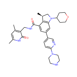 Cc1cc(C)c(CNC(=O)c2cc(-c3ccc(N4CCNCC4)nc3)cc3c2[C@@H](C)CN3C2CCOCC2)c(=O)[nH]1 ZINC001772620351