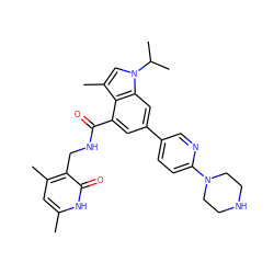 Cc1cc(C)c(CNC(=O)c2cc(-c3ccc(N4CCNCC4)nc3)cc3c2c(C)cn3C(C)C)c(=O)[nH]1 ZINC000139850501