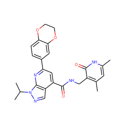 Cc1cc(C)c(CNC(=O)c2cc(-c3ccc4c(c3)OCCO4)nc3c2cnn3C(C)C)c(=O)[nH]1 ZINC000012824640