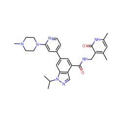 Cc1cc(C)c(CNC(=O)c2cc(-c3ccnc(N4CCN(C)CC4)c3)cc3c2cnn3C(C)C)c(=O)[nH]1 ZINC000095563071